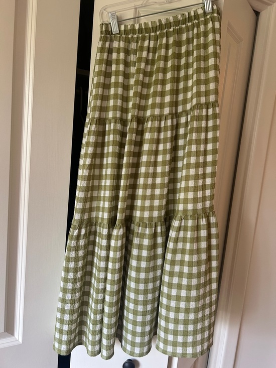 Blu Pepper Dresses & Skirts - Blu Pepper Olive Green and White Gingham Tiered Maxi Skirt